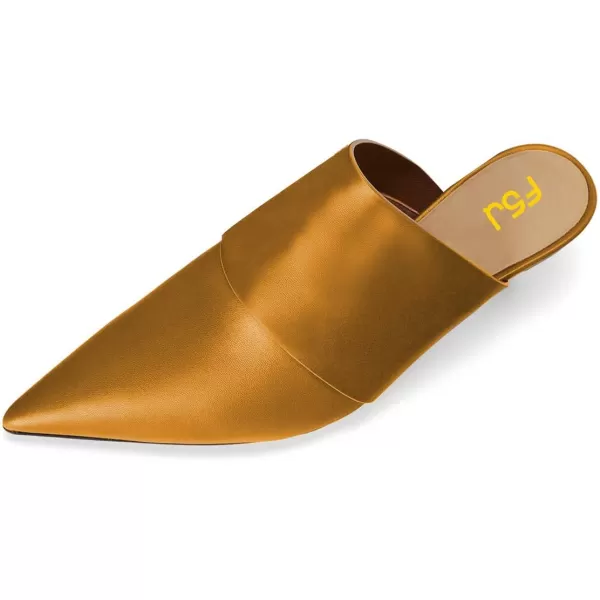 imageFSJ Women Vintage Slip on Pumps Mules Slide Slipper Pointed Closed Toe Kitten Low Heel Sandals Ladies Girls Evening Party Classic Dress Shoes Size 415 USLight Brown