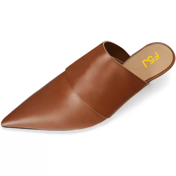imageFSJ Women Vintage Slip on Pumps Mules Slide Slipper Pointed Closed Toe Kitten Low Heel Sandals Ladies Girls Evening Party Classic Dress Shoes Size 415 USBrown