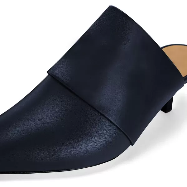 imageFSJ Women Vintage Slip on Pumps Mules Slide Slipper Pointed Closed Toe Kitten Low Heel Sandals Ladies Girls Evening Party Classic Dress Shoes Size 415 USNavy