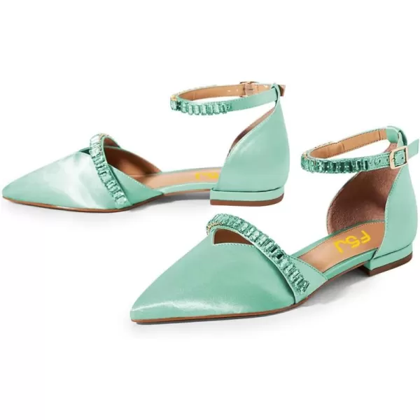 imageFSJ Women Comfortable Low Heel DOrsay Ballet Ankle Strap with Crystal Sandal Office Flats Ladies Pointed Toe Dress Wedding Shoes Size 415 USAquamarine