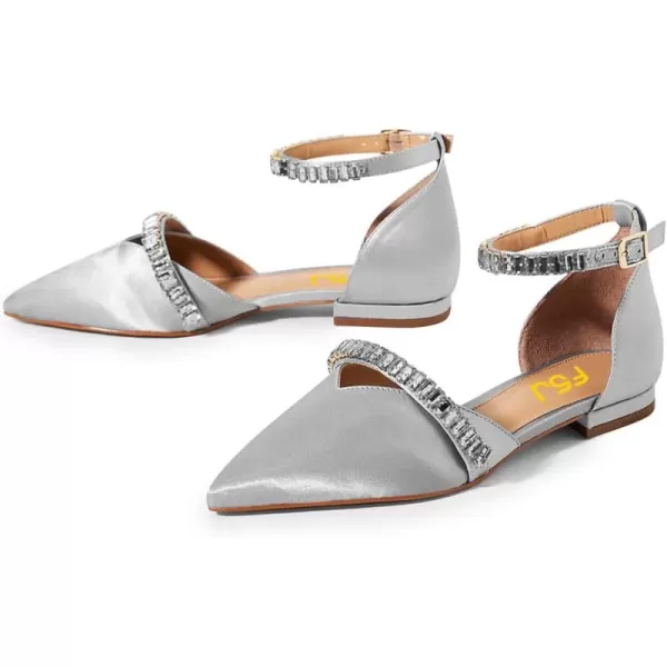 imageFSJ Women Comfortable Low Heel DOrsay Ballet Ankle Strap with Crystal Sandal Office Flats Ladies Pointed Toe Dress Wedding Shoes Size 415 USGrey