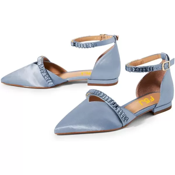 imageFSJ Women Comfortable Low Heel DOrsay Ballet Ankle Strap with Crystal Sandal Office Flats Ladies Pointed Toe Dress Wedding Shoes Size 415 USSky Blue