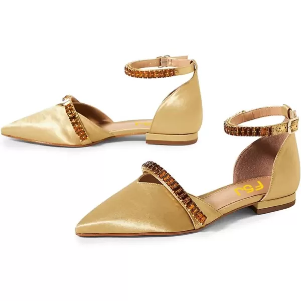 imageFSJ Women Comfortable Low Heel DOrsay Ballet Ankle Strap with Crystal Sandal Office Flats Ladies Pointed Toe Dress Wedding Shoes Size 415 USYellow Gold