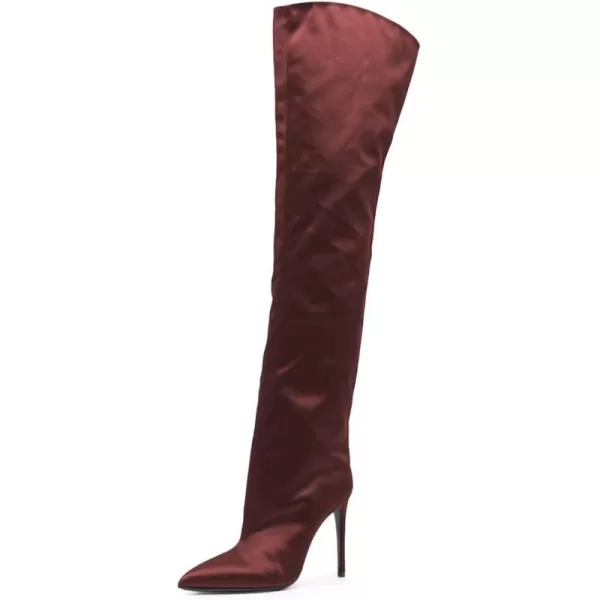 imageFSJ Women Fashion Over the Knee Boots Pointed Toe Sexy Stiletto High Heels Thigh High Elasticity Stretchy Pull on Comfortable Warm Winter Shoes Size 415 USMaroon