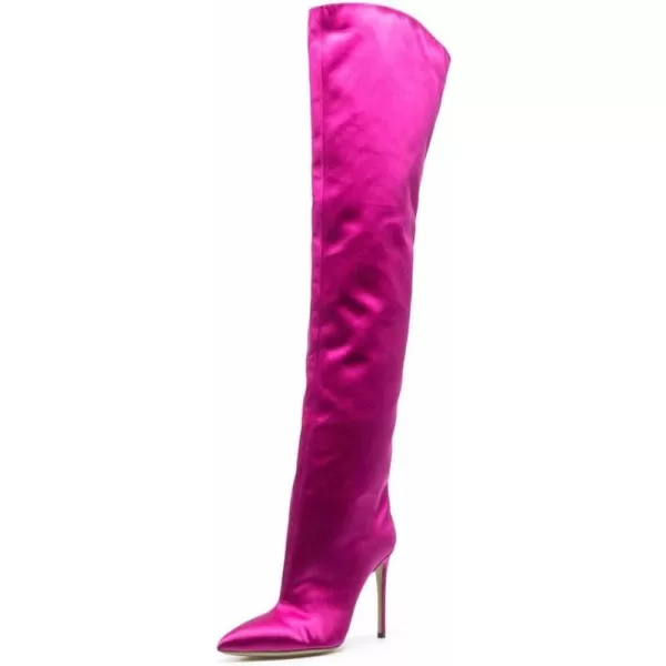 imageFSJ Women Fashion Over the Knee Boots Pointed Toe Sexy Stiletto High Heels Thigh High Elasticity Stretchy Pull on Comfortable Warm Winter Shoes Size 415 USFuchsia