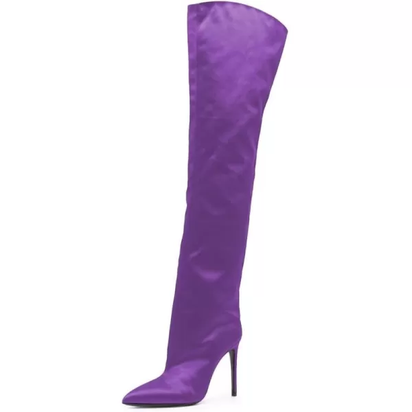 imageFSJ Women Fashion Over the Knee Boots Pointed Toe Sexy Stiletto High Heels Thigh High Elasticity Stretchy Pull on Comfortable Warm Winter Shoes Size 415 USPurple