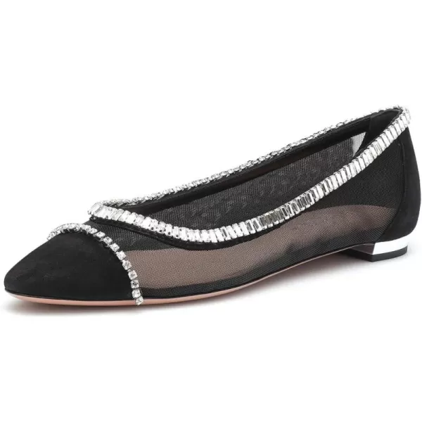 imageFSJ Women Stylish Rhinestone Ballet Flats Sexy Mesh Cute Almond Toe Comfort Slip On Evening Prom Party Dress Shoes Size 415 USBlack