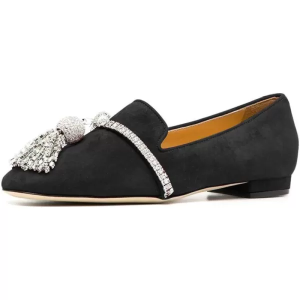 imageFSJ Women Trendy Round Toe Loafers Fringed Rhinestones Decor Flats Comfort Walking Ballet Shoes Size 415 USBlack