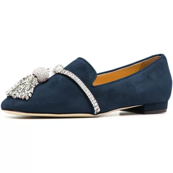 imageFSJ Women Trendy Round Toe Loafers Fringed Rhinestones Decor Flats Comfort Walking Ballet Shoes Size 415 USBlue