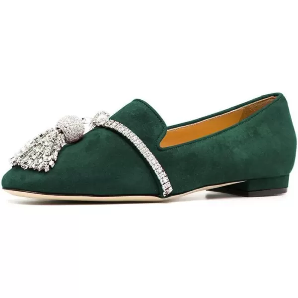 imageFSJ Women Trendy Round Toe Loafers Fringed Rhinestones Decor Flats Comfort Walking Ballet Shoes Size 415 USGreen