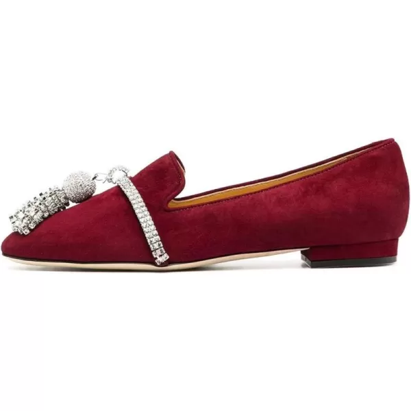 imageFSJ Women Trendy Round Toe Loafers Fringed Rhinestones Decor Flats Comfort Walking Ballet Shoes Size 415 USRed