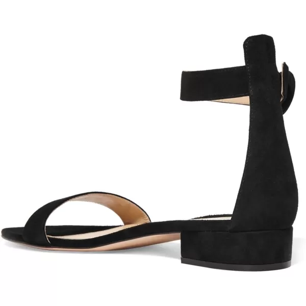 imageFSJ Women Ankle Strap Flats Sandal Open Toe Chunky Low Heel Comfortable Walking Shoes Size 415 USBlack Suede