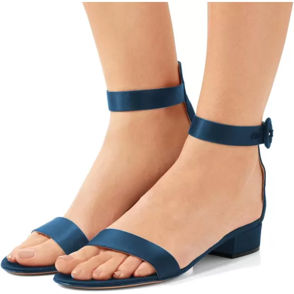 imageFSJ Women Ankle Strap Flats Sandal Open Toe Chunky Low Heel Comfortable Walking Shoes Size 415 USBlue