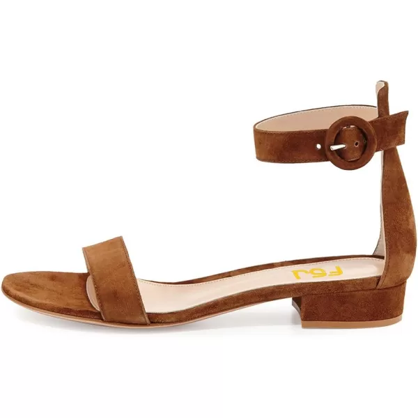 imageFSJ Women Ankle Strap Flats Sandal Open Toe Chunky Low Heel Comfortable Walking Shoes Size 415 USBrown