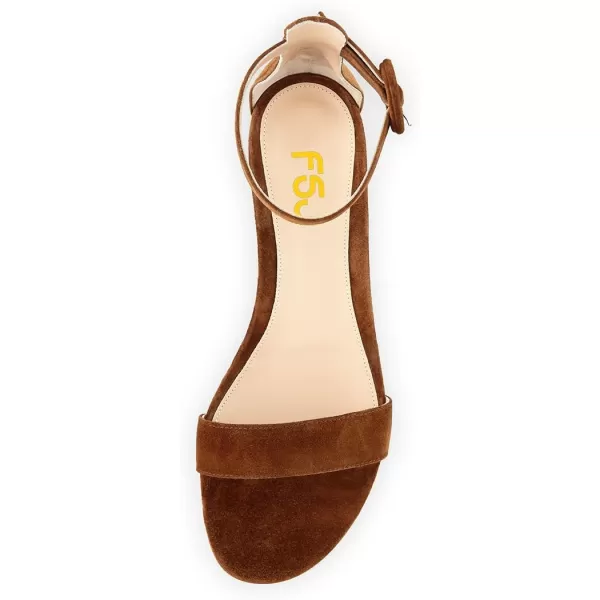 imageFSJ Women Ankle Strap Flats Sandal Open Toe Chunky Low Heel Comfortable Walking Shoes Size 415 USBrown