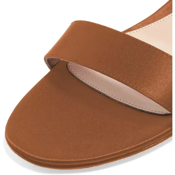 imageFSJ Women Ankle Strap Flats Sandal Open Toe Chunky Low Heel Comfortable Walking Shoes Size 415 USBrown Satin