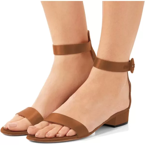 imageFSJ Women Ankle Strap Flats Sandal Open Toe Chunky Low Heel Comfortable Walking Shoes Size 415 USBrown Satin