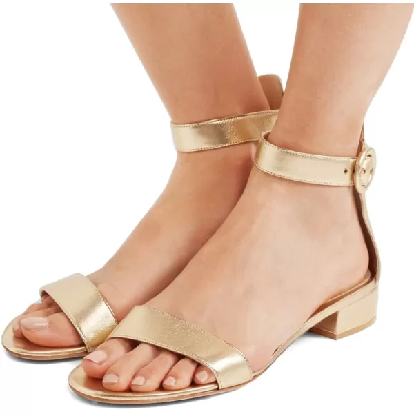 imageFSJ Women Ankle Strap Flats Sandal Open Toe Chunky Low Heel Comfortable Walking Shoes Size 415 USGold