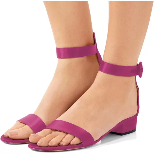 imageFSJ Women Ankle Strap Flats Sandal Open Toe Chunky Low Heel Comfortable Walking Shoes Size 415 USPink