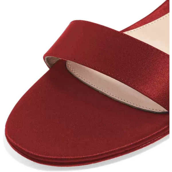 imageFSJ Women Ankle Strap Flats Sandal Open Toe Chunky Low Heel Comfortable Walking Shoes Size 415 USRed Satin