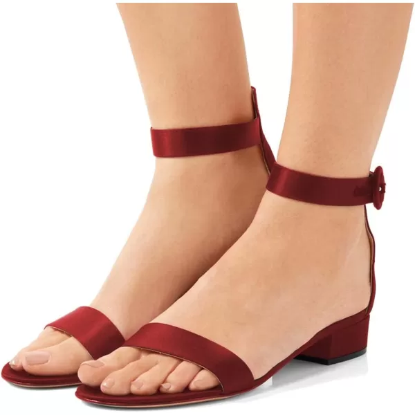 imageFSJ Women Ankle Strap Flats Sandal Open Toe Chunky Low Heel Comfortable Walking Shoes Size 415 USRed Satin
