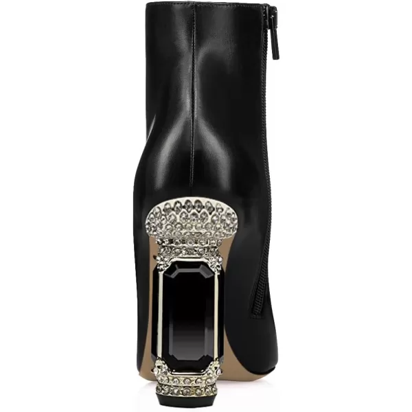 imageFSJ Women Chic Pointed Toe Crystal Chunky Block High Heel Ankle Boots Glossy Side Zipper Casual Daily Fashion Ladies Shoes Size 415 USBlack