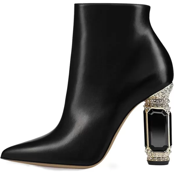 imageFSJ Women Chic Pointed Toe Crystal Chunky Block High Heel Ankle Boots Glossy Side Zipper Casual Daily Fashion Ladies Shoes Size 415 USBlack