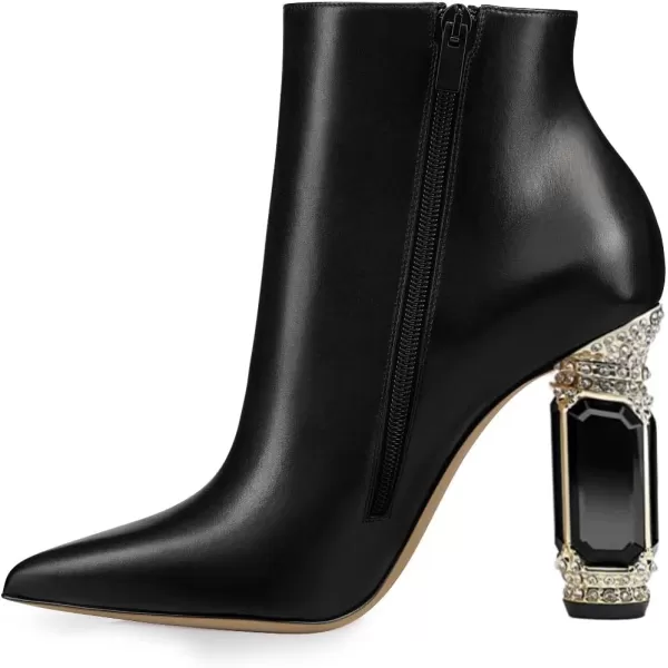 imageFSJ Women Chic Pointed Toe Crystal Chunky Block High Heel Ankle Boots Glossy Side Zipper Casual Daily Fashion Ladies Shoes Size 415 USBlack