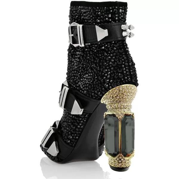 imageFSJ Women Chic Pointed Toe Crystal Chunky Block High Heel Ankle Boots Glossy Side Zipper Casual Daily Fashion Ladies Shoes Size 415 USBlack Belt
