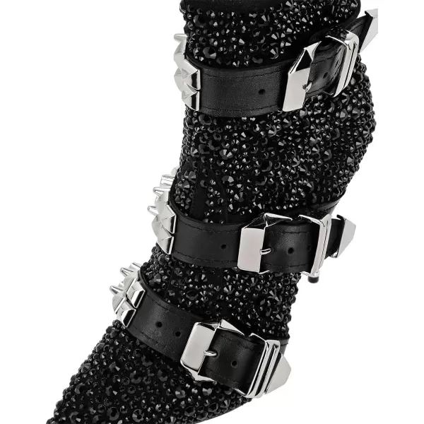 imageFSJ Women Chic Pointed Toe Crystal Chunky Block High Heel Ankle Boots Glossy Side Zipper Casual Daily Fashion Ladies Shoes Size 415 USBlack Belt