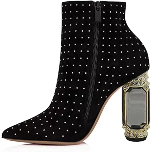 imageFSJ Women Chic Pointed Toe Crystal Chunky Block High Heel Ankle Boots Glossy Side Zipper Casual Daily Fashion Ladies Shoes Size 415 USBlack Studded