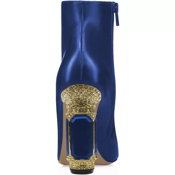 imageFSJ Women Chic Pointed Toe Crystal Chunky Block High Heel Ankle Boots Glossy Side Zipper Casual Daily Fashion Ladies Shoes Size 415 USBlue