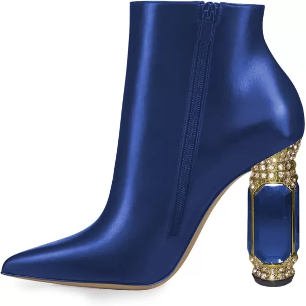 imageFSJ Women Chic Pointed Toe Crystal Chunky Block High Heel Ankle Boots Glossy Side Zipper Casual Daily Fashion Ladies Shoes Size 415 USBlue