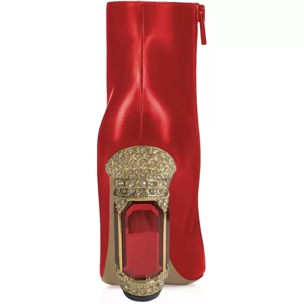 imageFSJ Women Chic Pointed Toe Crystal Chunky Block High Heel Ankle Boots Glossy Side Zipper Casual Daily Fashion Ladies Shoes Size 415 USBright Red
