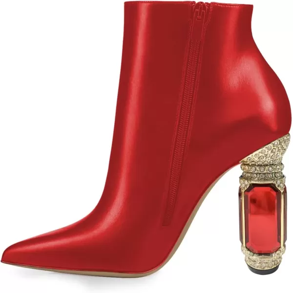 imageFSJ Women Chic Pointed Toe Crystal Chunky Block High Heel Ankle Boots Glossy Side Zipper Casual Daily Fashion Ladies Shoes Size 415 USBright Red