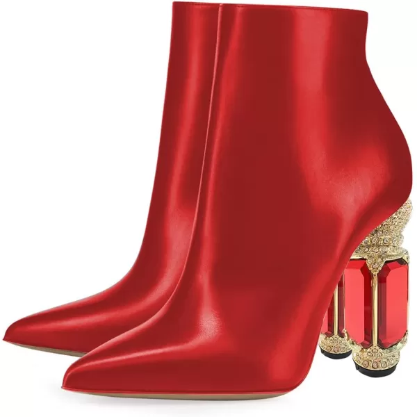 imageFSJ Women Chic Pointed Toe Crystal Chunky Block High Heel Ankle Boots Glossy Side Zipper Casual Daily Fashion Ladies Shoes Size 415 USBright Red