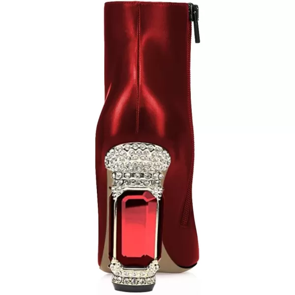 imageFSJ Women Chic Pointed Toe Crystal Chunky Block High Heel Ankle Boots Glossy Side Zipper Casual Daily Fashion Ladies Shoes Size 415 USDarkred