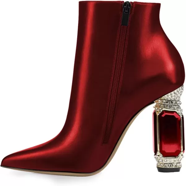 imageFSJ Women Chic Pointed Toe Crystal Chunky Block High Heel Ankle Boots Glossy Side Zipper Casual Daily Fashion Ladies Shoes Size 415 USDarkred