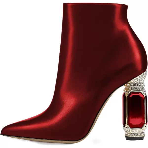imageFSJ Women Chic Pointed Toe Crystal Chunky Block High Heel Ankle Boots Glossy Side Zipper Casual Daily Fashion Ladies Shoes Size 415 USDarkred