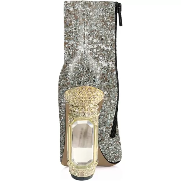 imageFSJ Women Chic Pointed Toe Crystal Chunky Block High Heel Ankle Boots Glossy Side Zipper Casual Daily Fashion Ladies Shoes Size 415 USGlitter Pattern