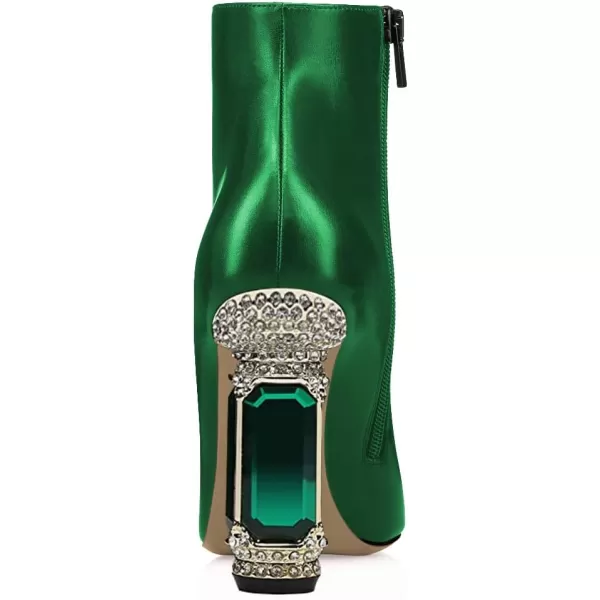 imageFSJ Women Chic Pointed Toe Crystal Chunky Block High Heel Ankle Boots Glossy Side Zipper Casual Daily Fashion Ladies Shoes Size 415 USGreen