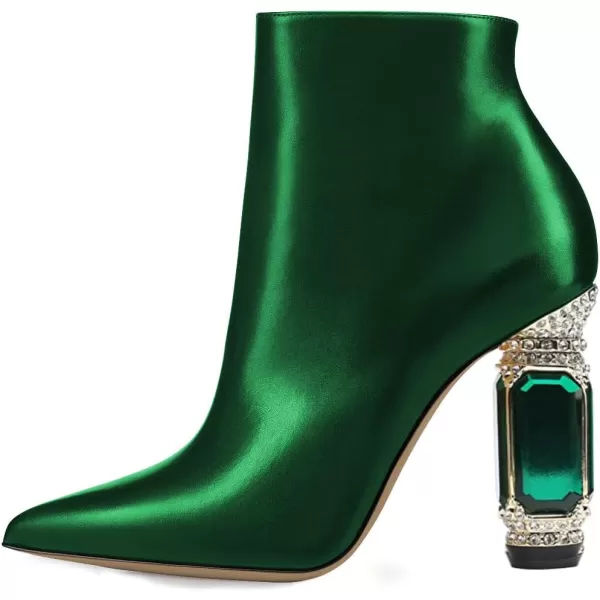 imageFSJ Women Chic Pointed Toe Crystal Chunky Block High Heel Ankle Boots Glossy Side Zipper Casual Daily Fashion Ladies Shoes Size 415 USGreen