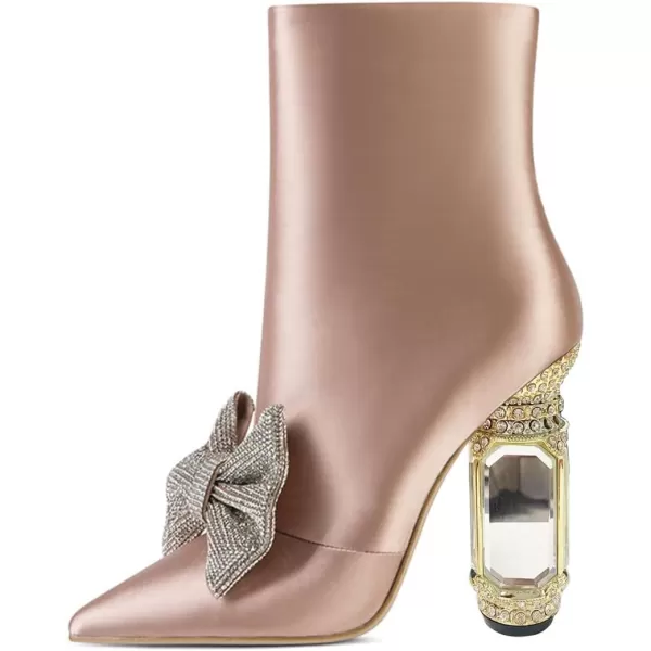 imageFSJ Women Chic Pointed Toe Crystal Chunky Block High Heel Ankle Boots Glossy Side Zipper Casual Daily Fashion Ladies Shoes Size 415 USPink Bow