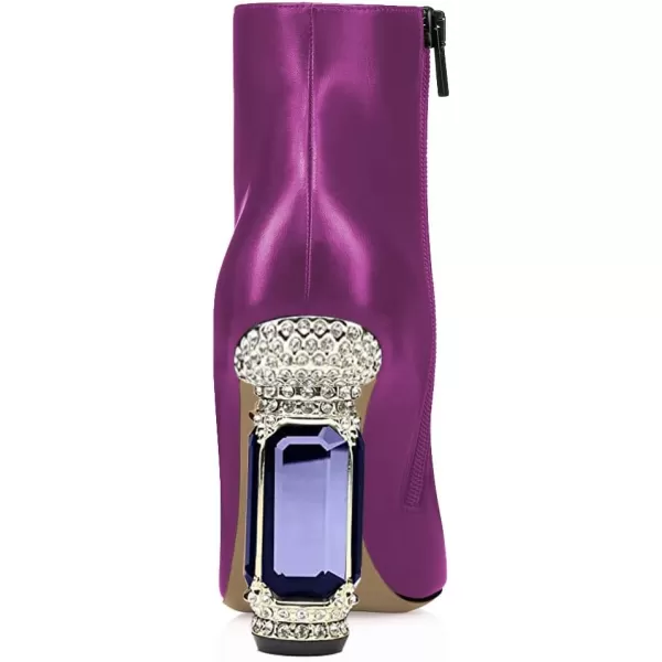 imageFSJ Women Chic Pointed Toe Crystal Chunky Block High Heel Ankle Boots Glossy Side Zipper Casual Daily Fashion Ladies Shoes Size 415 USPurple