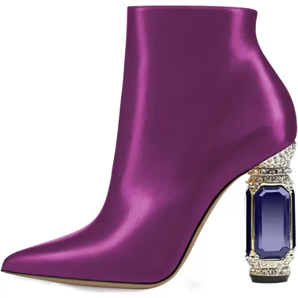 imageFSJ Women Chic Pointed Toe Crystal Chunky Block High Heel Ankle Boots Glossy Side Zipper Casual Daily Fashion Ladies Shoes Size 415 USPurple