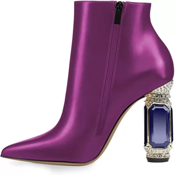 imageFSJ Women Chic Pointed Toe Crystal Chunky Block High Heel Ankle Boots Glossy Side Zipper Casual Daily Fashion Ladies Shoes Size 415 USPurple