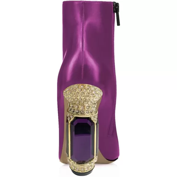 imageFSJ Women Chic Pointed Toe Crystal Chunky Block High Heel Ankle Boots Glossy Side Zipper Casual Daily Fashion Ladies Shoes Size 415 USPurple2