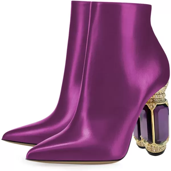 imageFSJ Women Chic Pointed Toe Crystal Chunky Block High Heel Ankle Boots Glossy Side Zipper Casual Daily Fashion Ladies Shoes Size 415 USPurple2