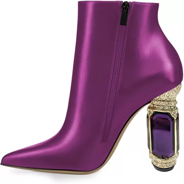 imageFSJ Women Chic Pointed Toe Crystal Chunky Block High Heel Ankle Boots Glossy Side Zipper Casual Daily Fashion Ladies Shoes Size 415 USPurple2
