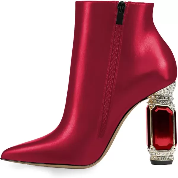 imageFSJ Women Chic Pointed Toe Crystal Chunky Block High Heel Ankle Boots Glossy Side Zipper Casual Daily Fashion Ladies Shoes Size 415 USRed